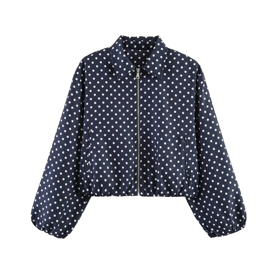 Women's Plain Short Women's Jacket with Zipper and Classic Collar
