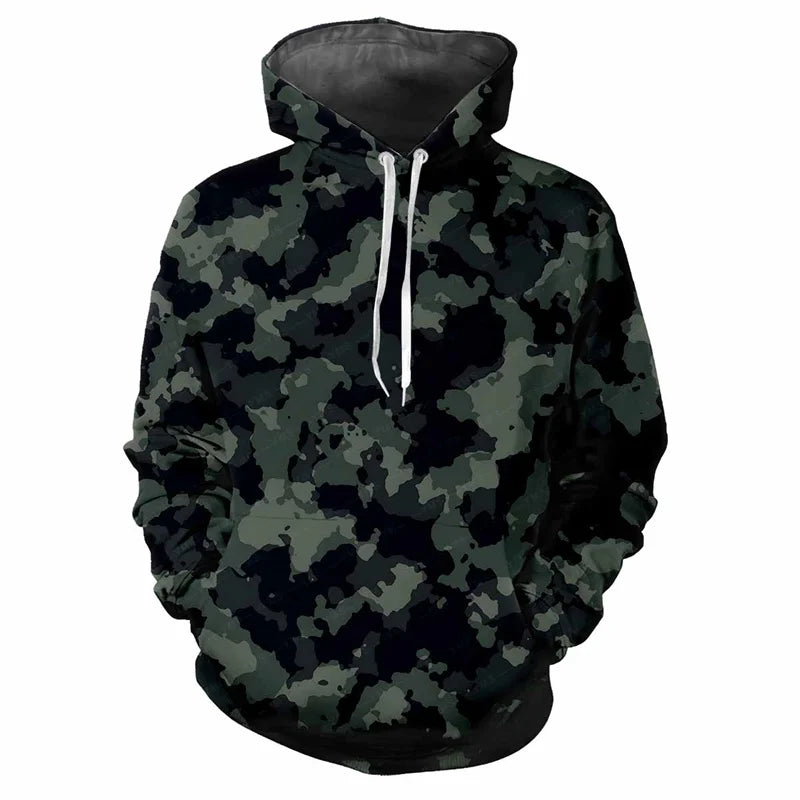 Sudadera de camuflaje con capucha para hombre, bolsillo canguro y cordones ajustables