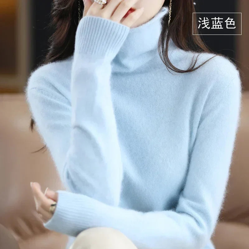 Pull col roulé femme en tricot doux, manches longues uni