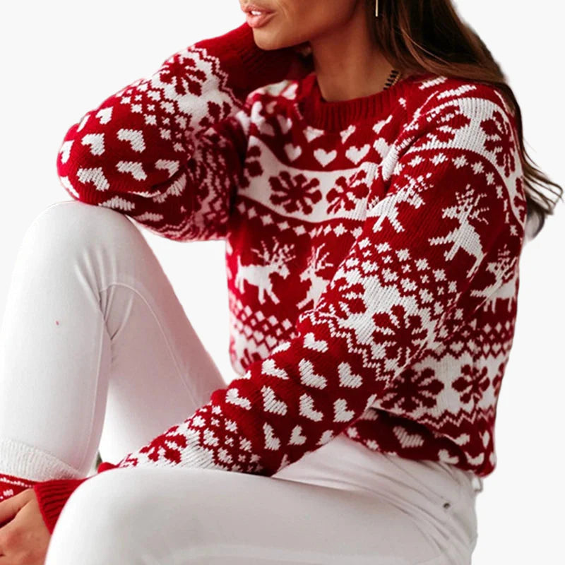 Maglione di Natale donna stile nordico con motivi di renne e fiocchi di neve – Ideale per l'inverno e le feste