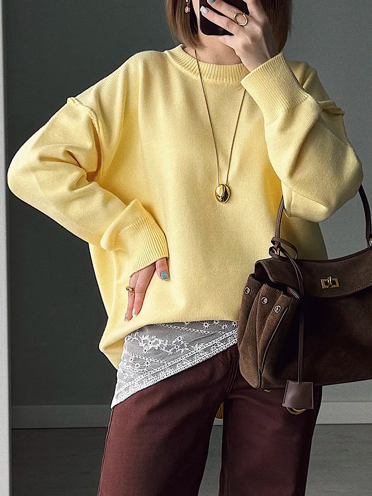 Jersey informal de manga larga y cuello redondo para mujer