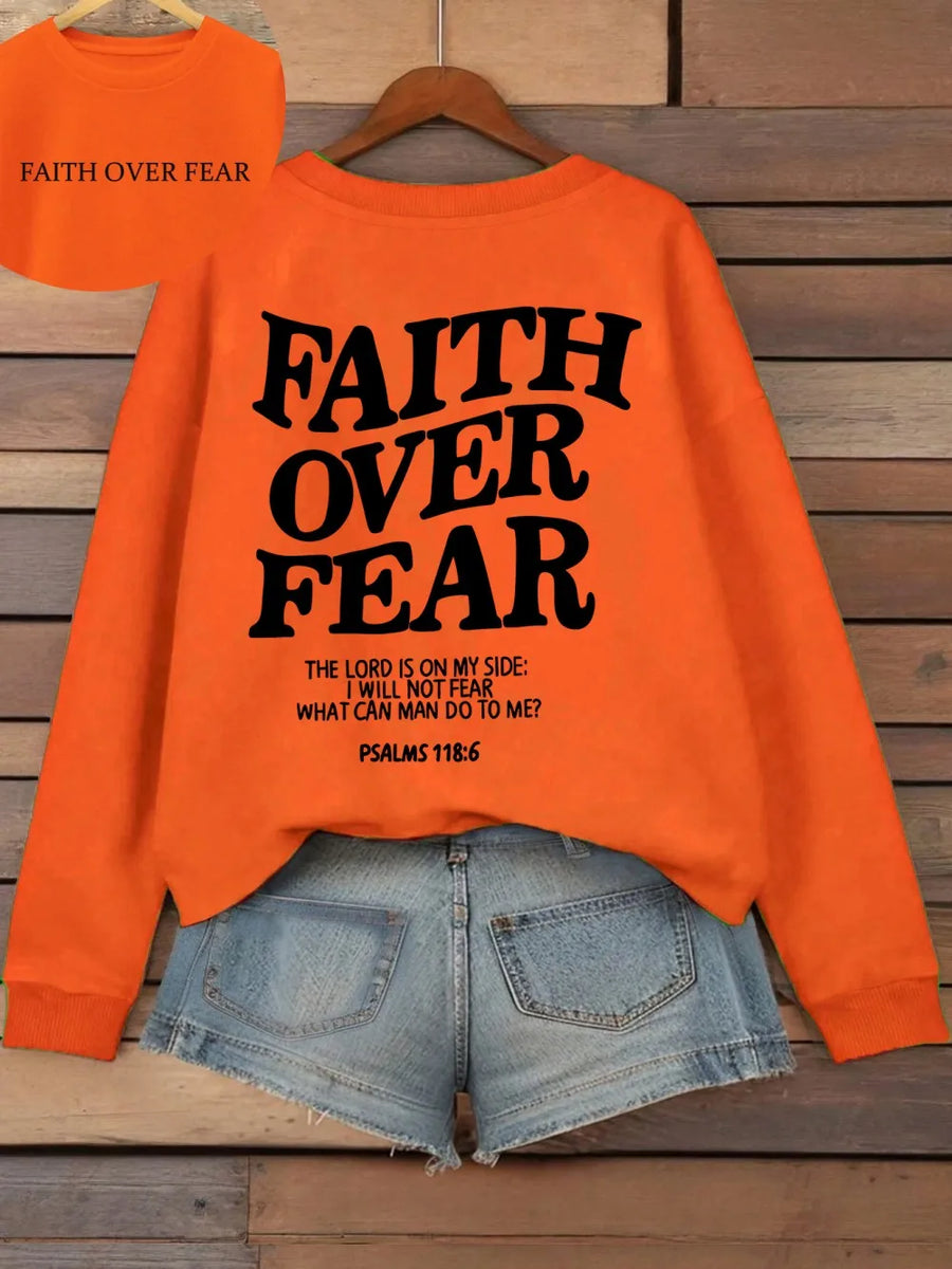 Felpa con cappuccio unisex a tinta unita con stampa "Faith Over Fear"