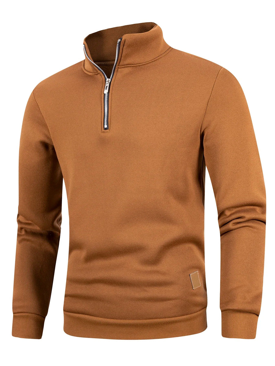 Men's Zip-Up Stand-Up Collar Long-Sleeve Sweater – Thick Solid-Color Knit