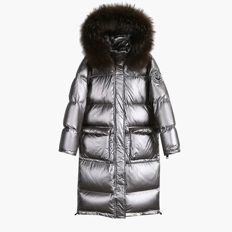 Abrigo acolchado largo para mujer estilo urbano chic con capucha de piel – Ideal para el invierno