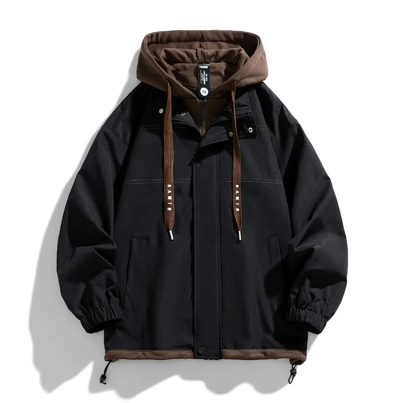 Veste Homme à Capuche Doublée Style Décontracté avec Cordon de Serrage Manches Longues