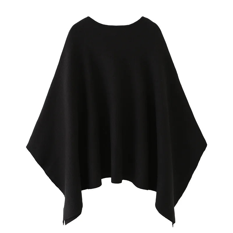 Elegant, varm poncho til damer i sort eller brun, løs pasform til udendørs brug