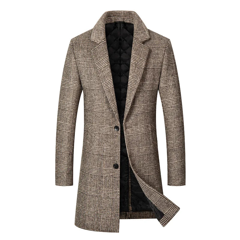 Cappotto lungo da uomo a quadri grigio, classico ed elegante