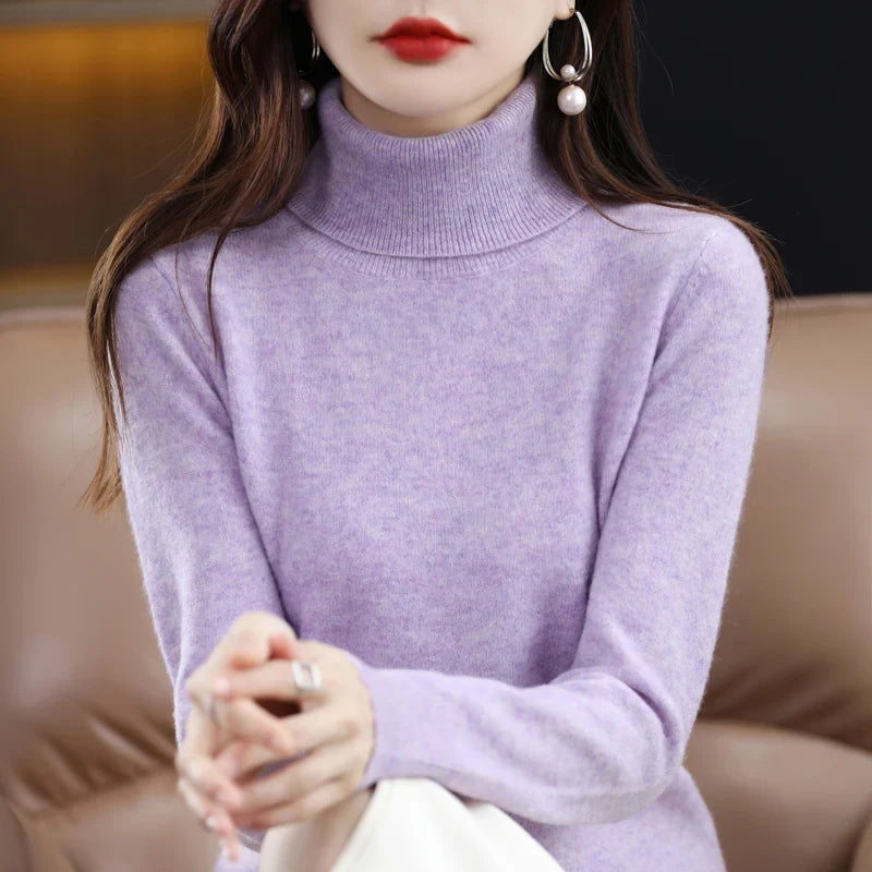 Jersey de mujer de cuello vuelto y mangas largas en color liso
