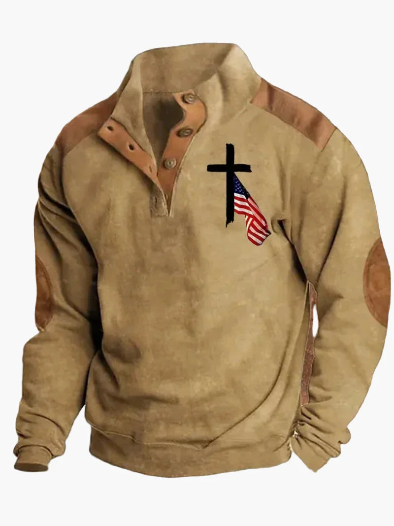 Sudadera para hombre estilo western vintage con estampado de vaquero, cuello alto, mangas largas – Ideal para el invierno y el ocio