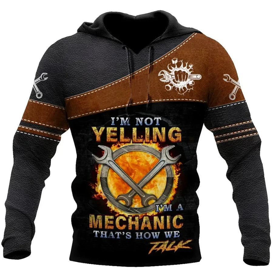 Sweat à Capuche Homme Imprimé Mécanicien Moteur Engrenages Outils
