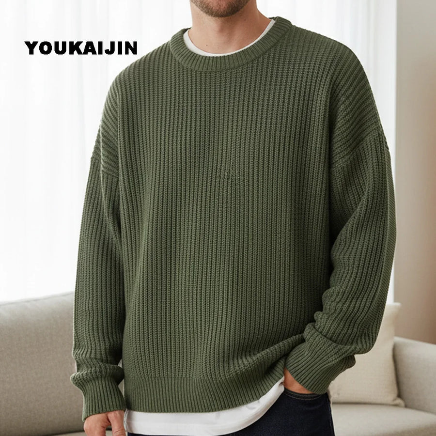 Herren-Rippenstrickpullover mit Rundhalsausschnitt und lässiger Passform