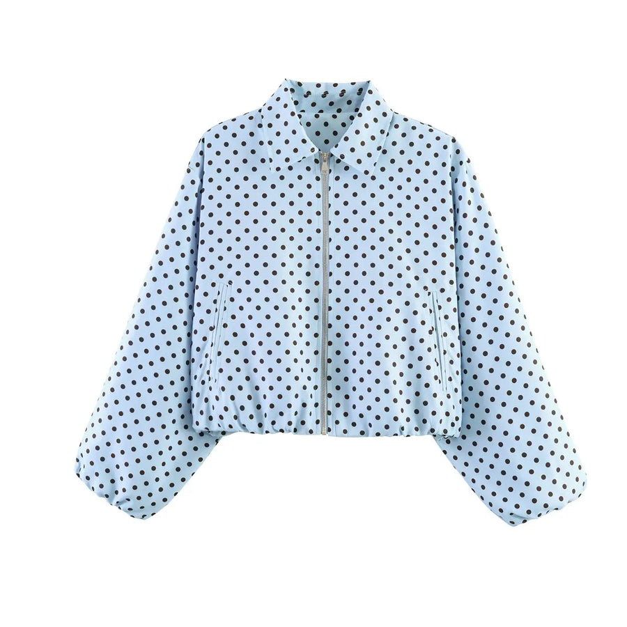 Women's Plain Short Women's Jacket with Zipper and Classic Collar