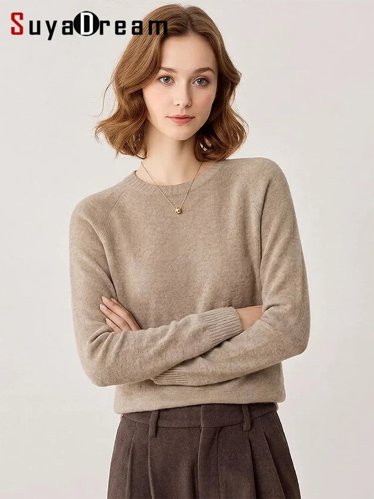 Women's soft solid-color crew-neck long-sleeve sweater