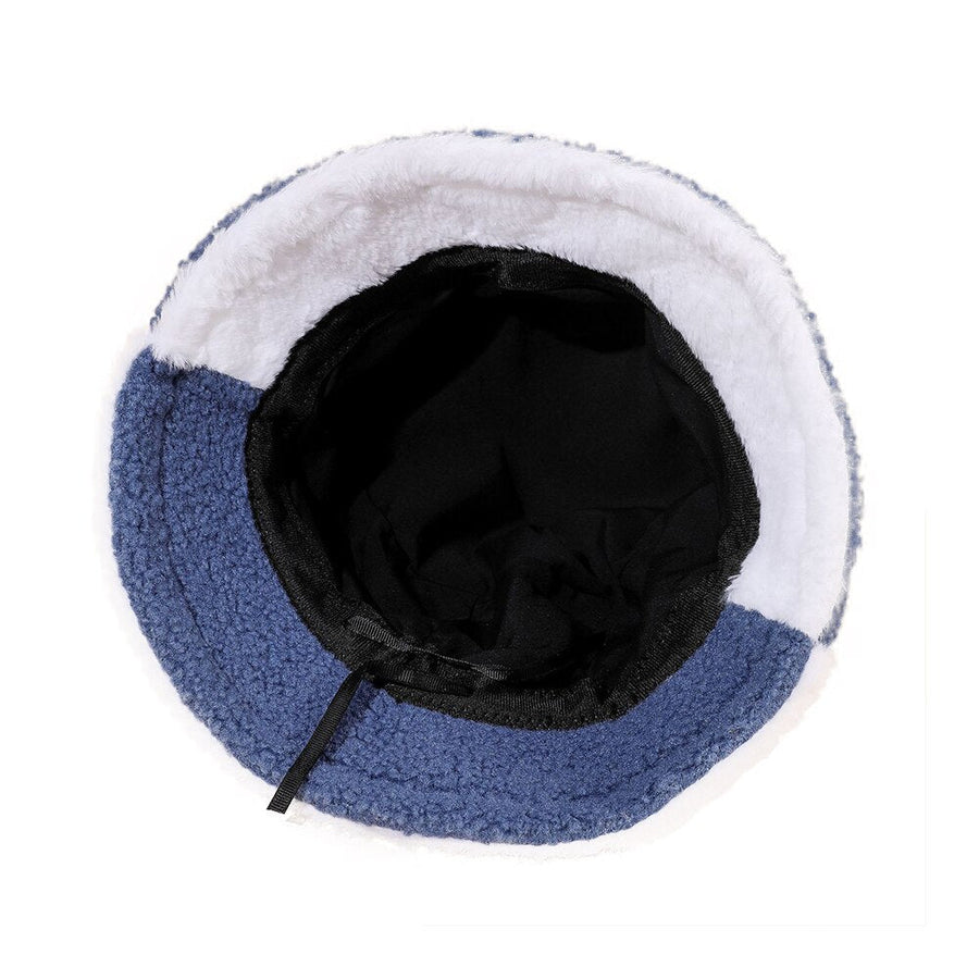 Soft Two-Tone Plush-Style Bucket Hat, Brown and Beige