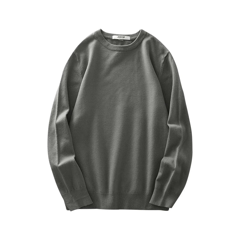 Maglione da uomo girocollo a maniche lunghe, lavorato a maglia fine, tinta unita