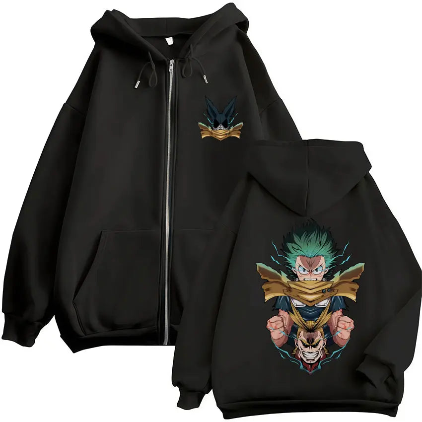Sweat à capuche zippé imprimé motif fantaisie avec poches kangourou
