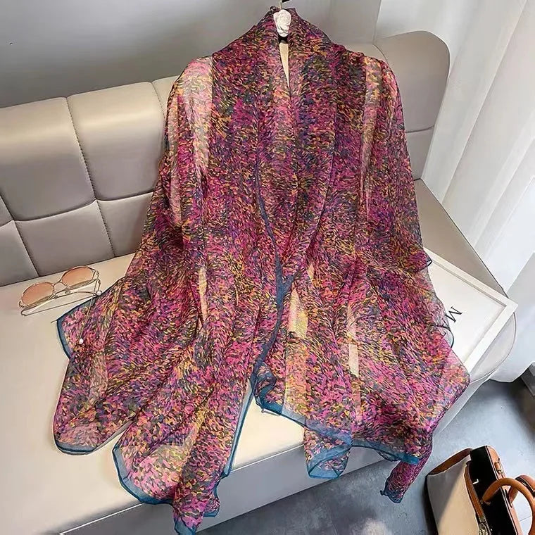 Lightweight women's scarf with landscape or floral patterns
