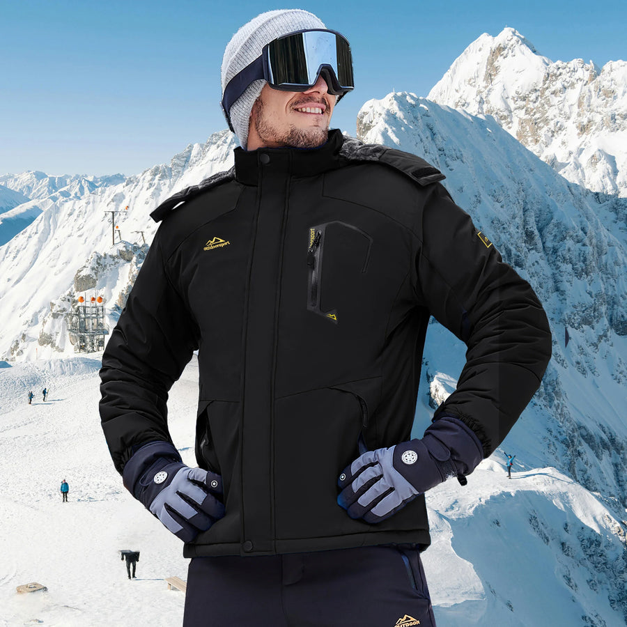 Veste de Ski Homme Imperméable Coupe-Vent avec Capuche Amovible