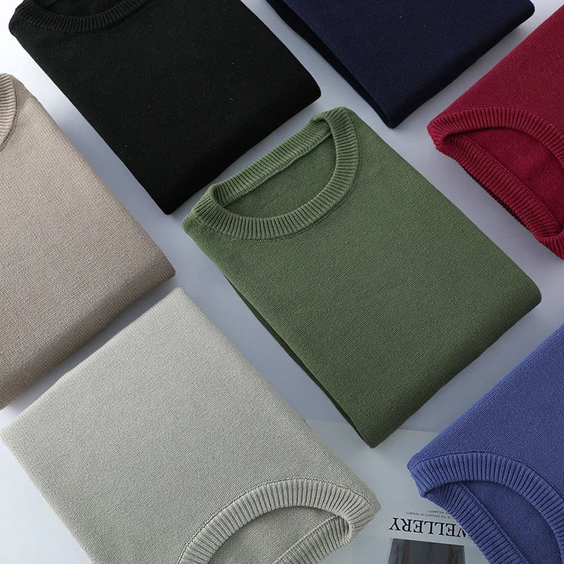 Pull homme col rond maille unie manches longues ajusté décontracté bleu