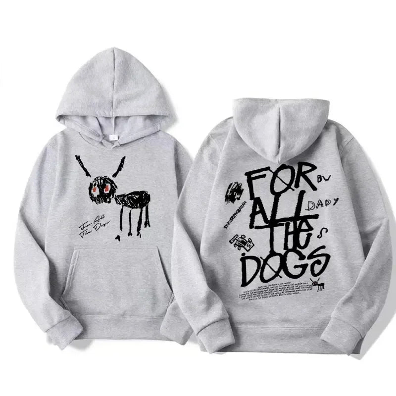 Felpa unisex casual con cappuccio, stampa grafica sul davanti e sul retro e tasca a marsupio