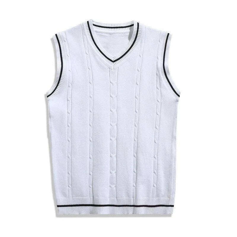 Gilet Sans Manches Homme Col V Pull en Maille Torsadée Tricoté avec Bandes