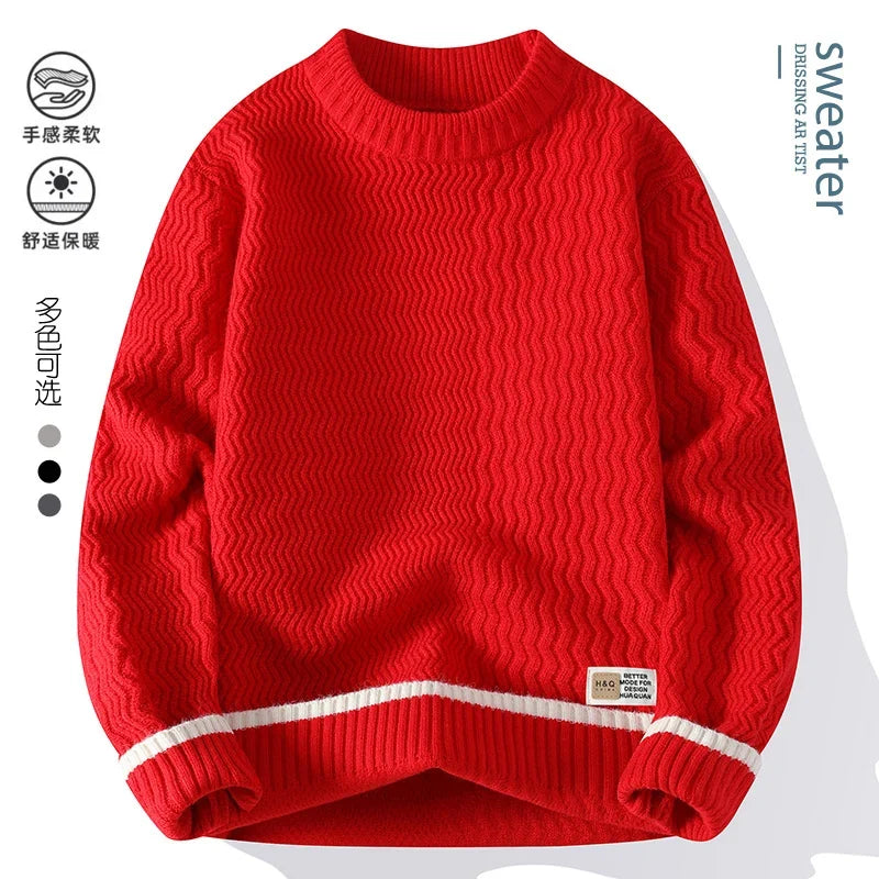 Jersey de cuello alto para hombre, punto texturizado a rayas y mangas largas