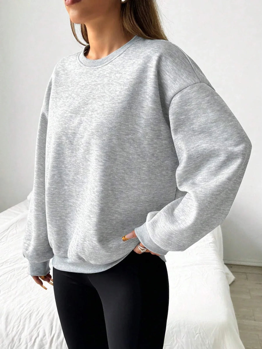 Women's Loose-Fit Light Gray Crew-Neck Long-Sleeve Sweatshirt