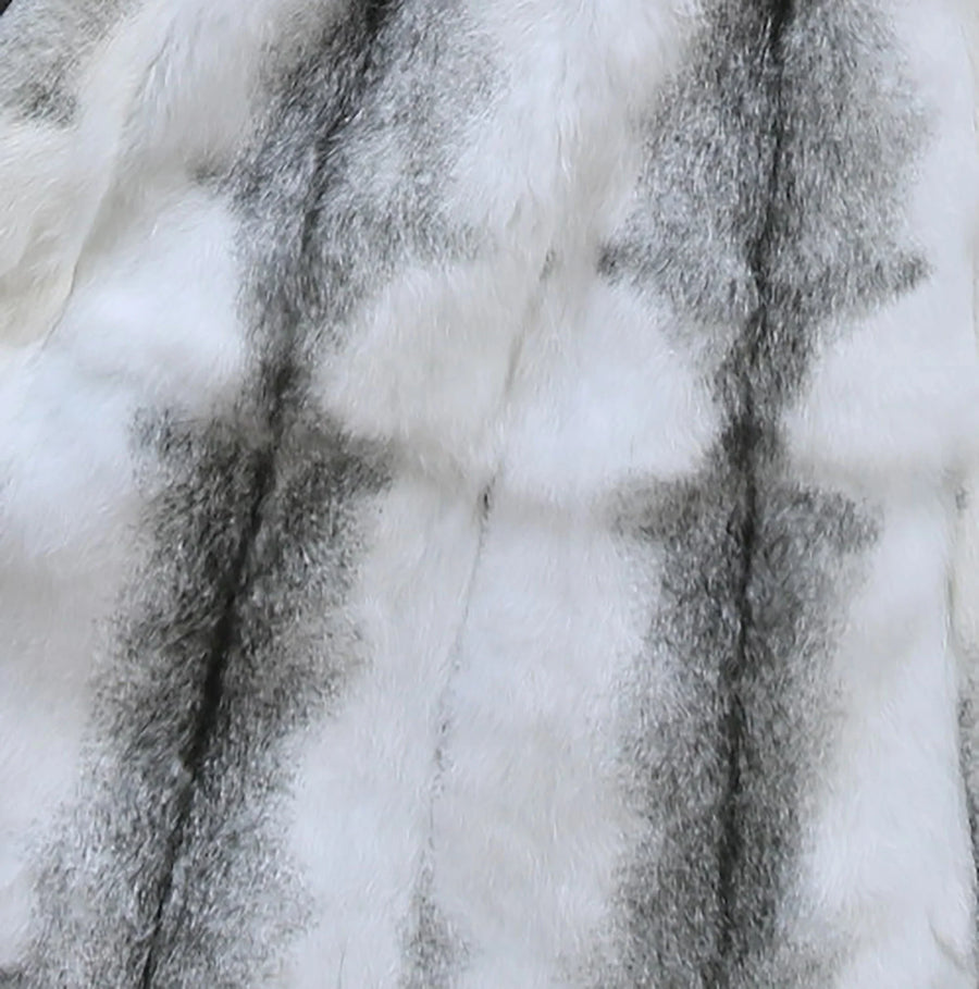 Manteau à capuche en fausse fourrure bicolore style luxe pour femme