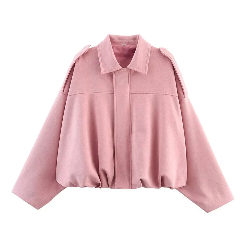 Veste courte style aviateur femme kaki col classique manches longues