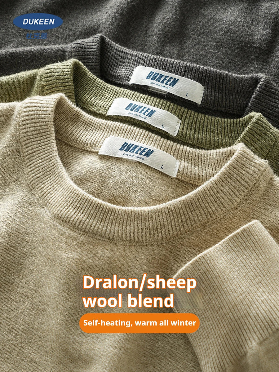 Maglione da uomo girocollo a maniche lunghe, lavorato a maglia fine, tinta unita