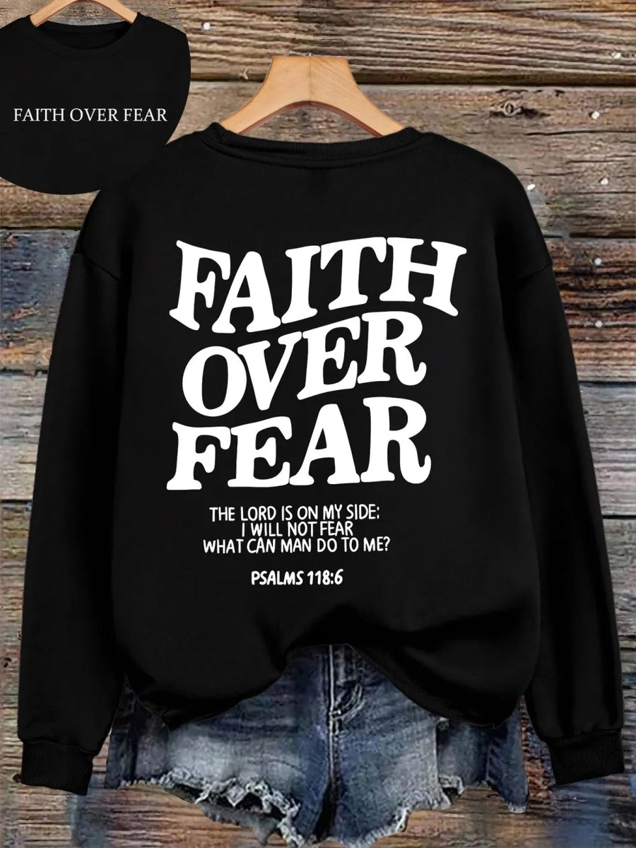 Felpa con cappuccio unisex a tinta unita con stampa "Faith Over Fear"