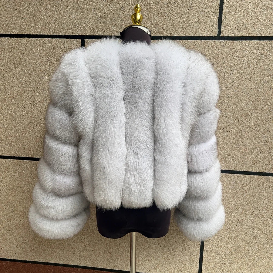 Veste courte femme à manches longues en fourrure douce aspect hiver chaud élégant blanc