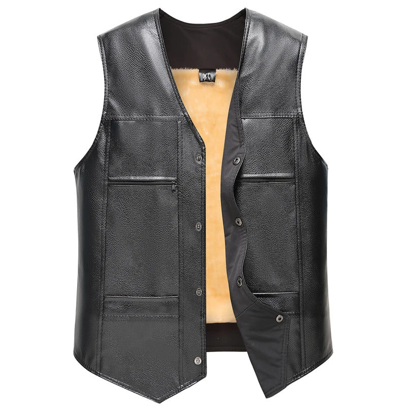 Gilet nero da uomo senza maniche, foderato, stile giacca di pelle