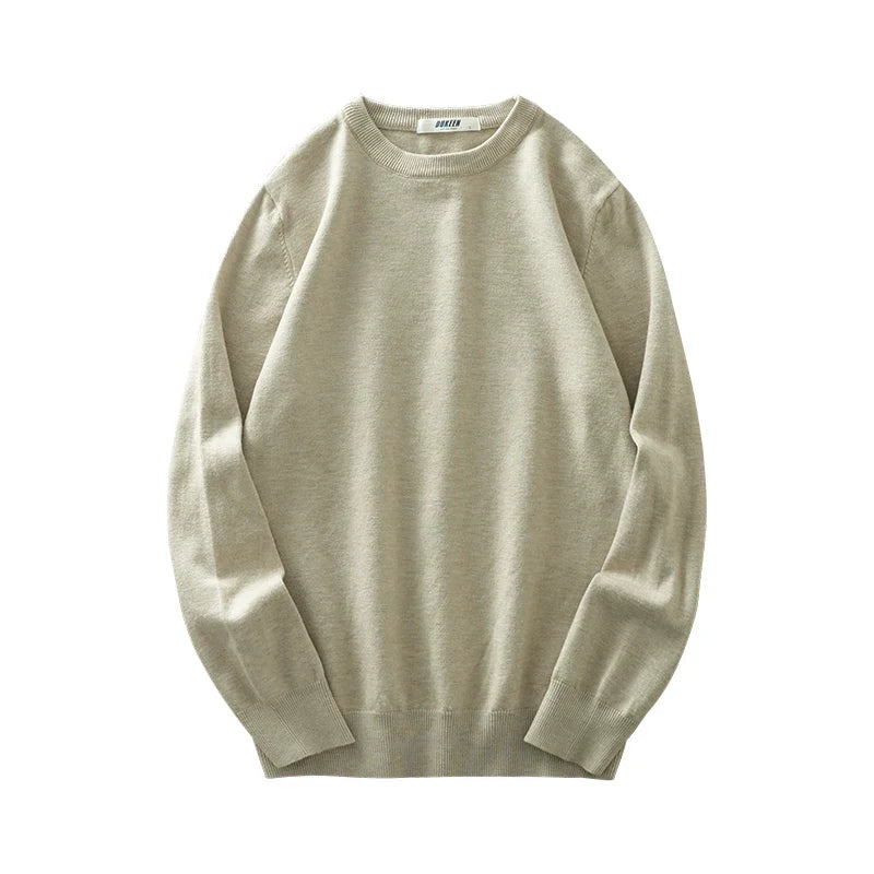 Maglione da uomo girocollo a maniche lunghe, lavorato a maglia fine, tinta unita