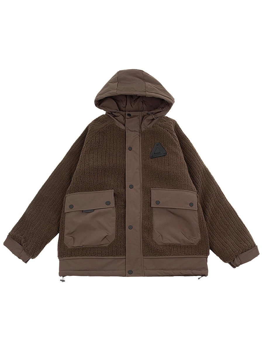 Giacca da uomo con cappuccio effetto pile, stile casual, antivento, nera