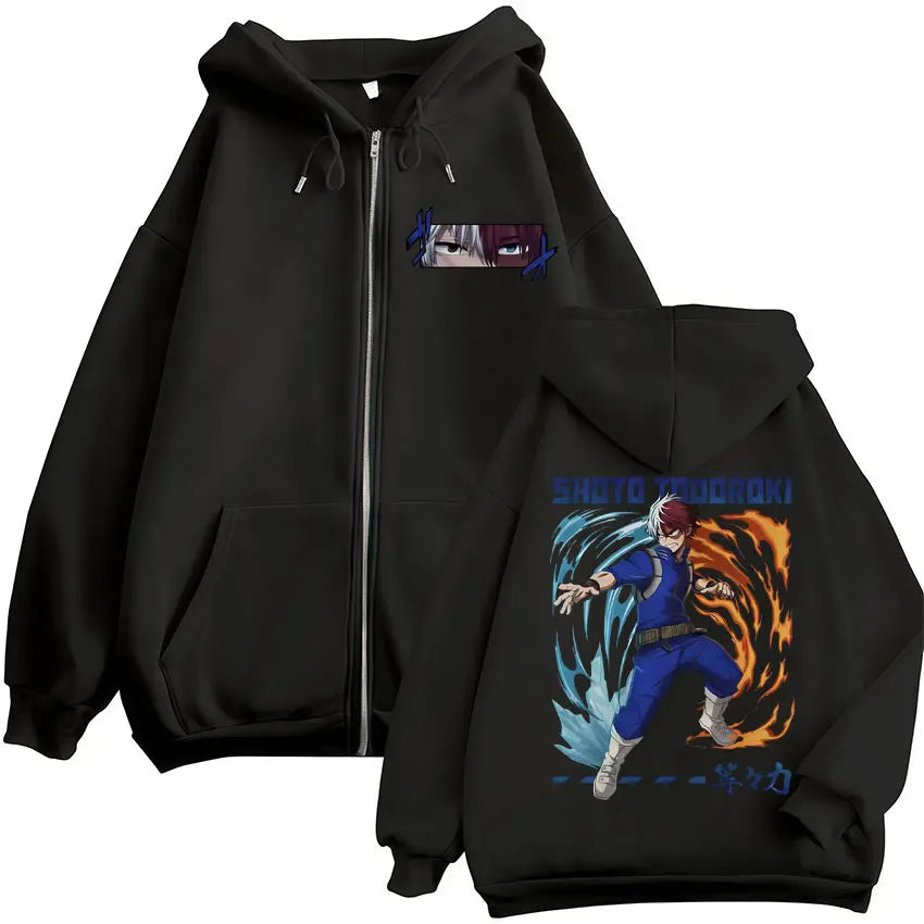 Sweat à capuche zippé imprimé motif fantaisie avec poches kangourou