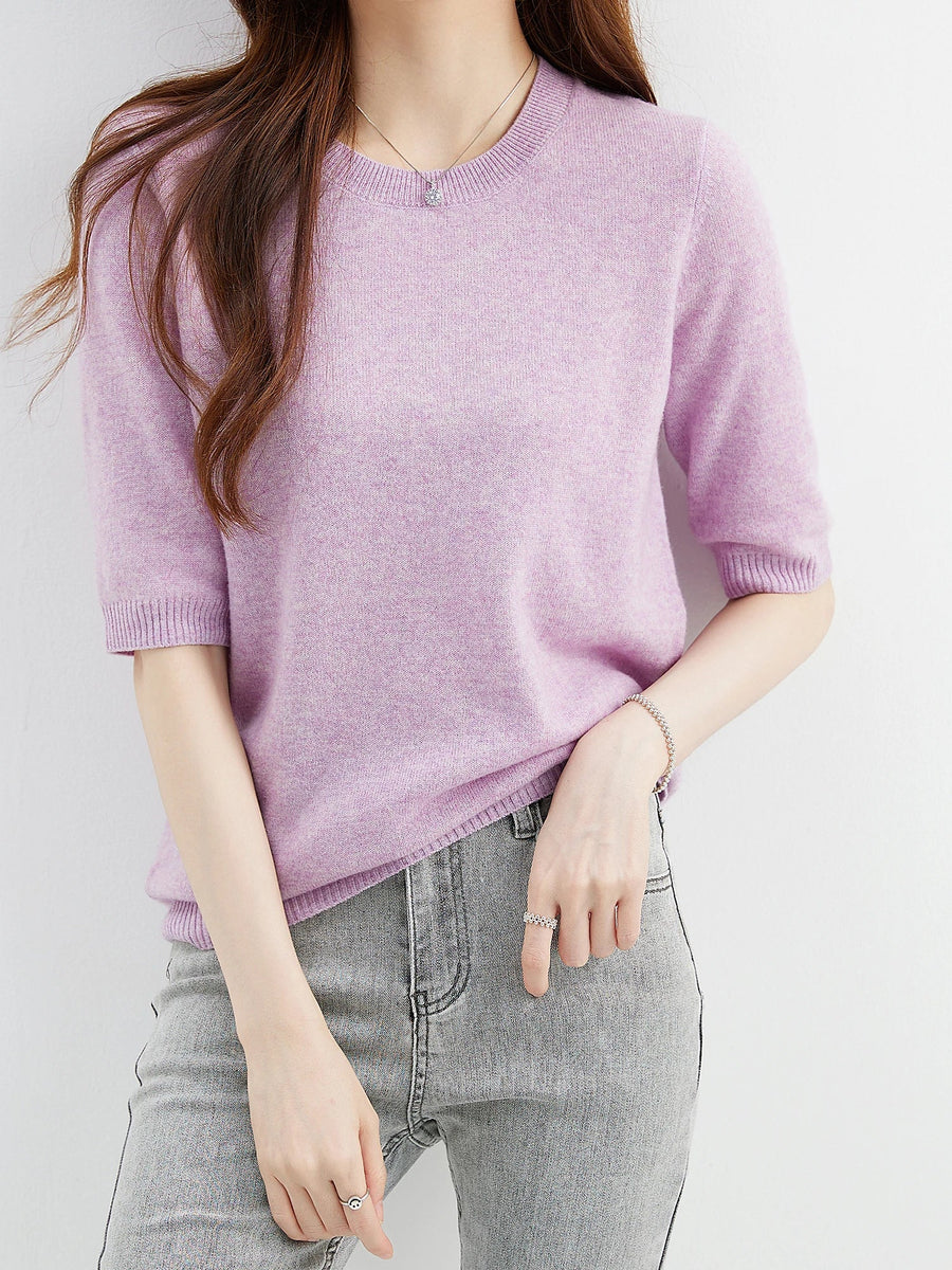 Women's Short-Sleeve Solid-Color Knit Crew-Neck Top