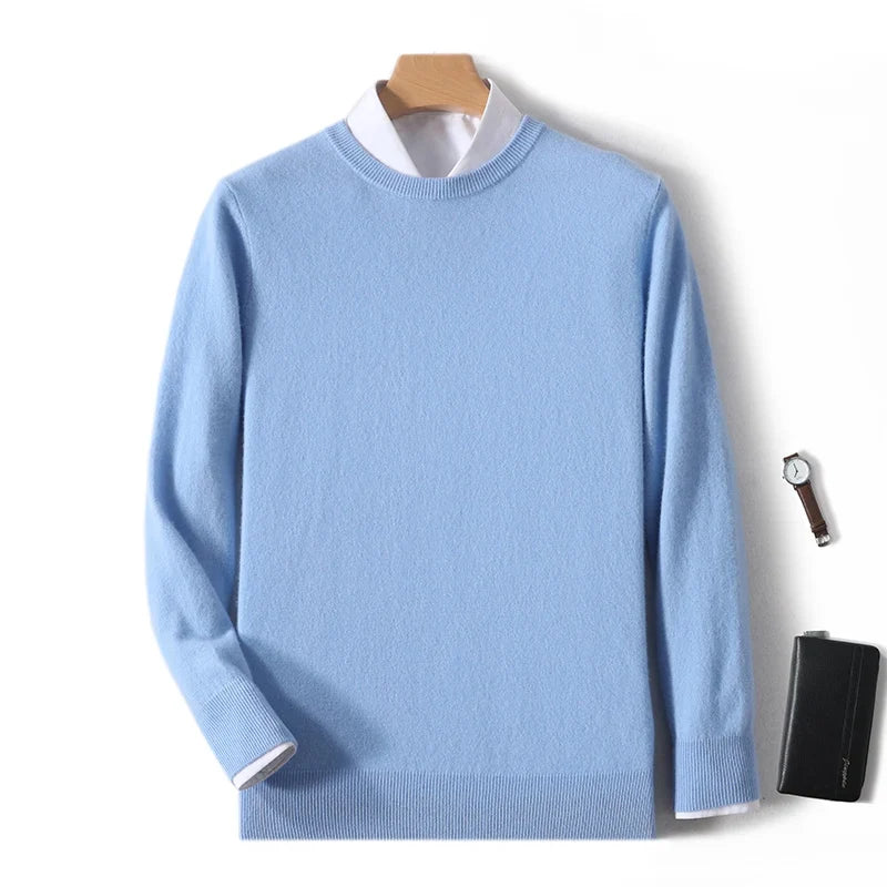 Pull homme col rond uni en maille douce à manches longues