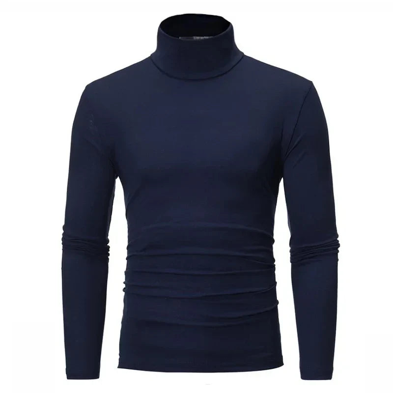 Dopasowany męski T-shirt z golfem i długimi rękawami - Dostępny w wielu kolorach
