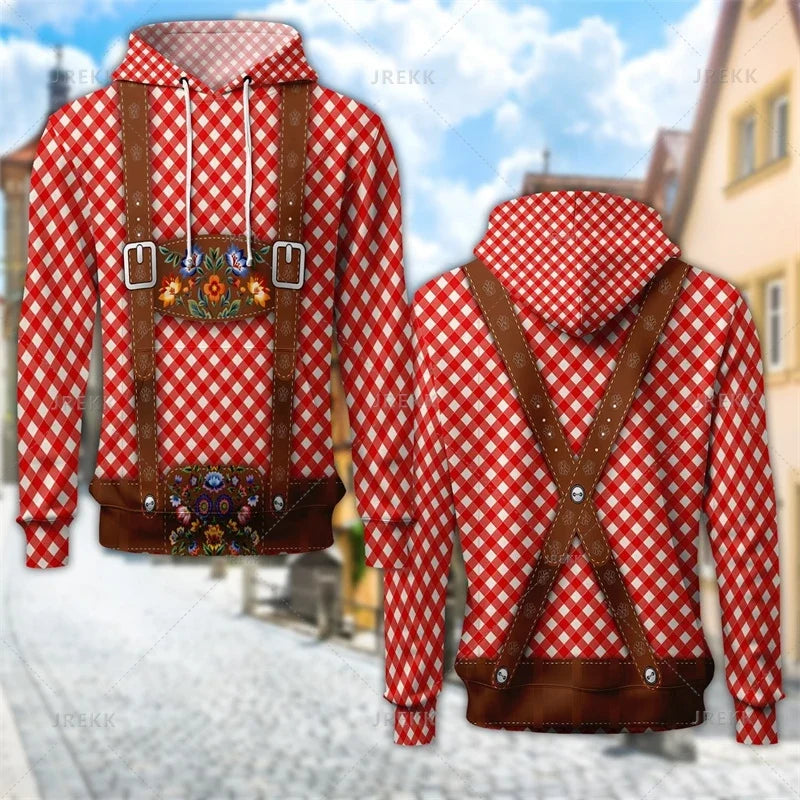 Unisex hættetrøje med print af seler og bayersk eller ternet mønster