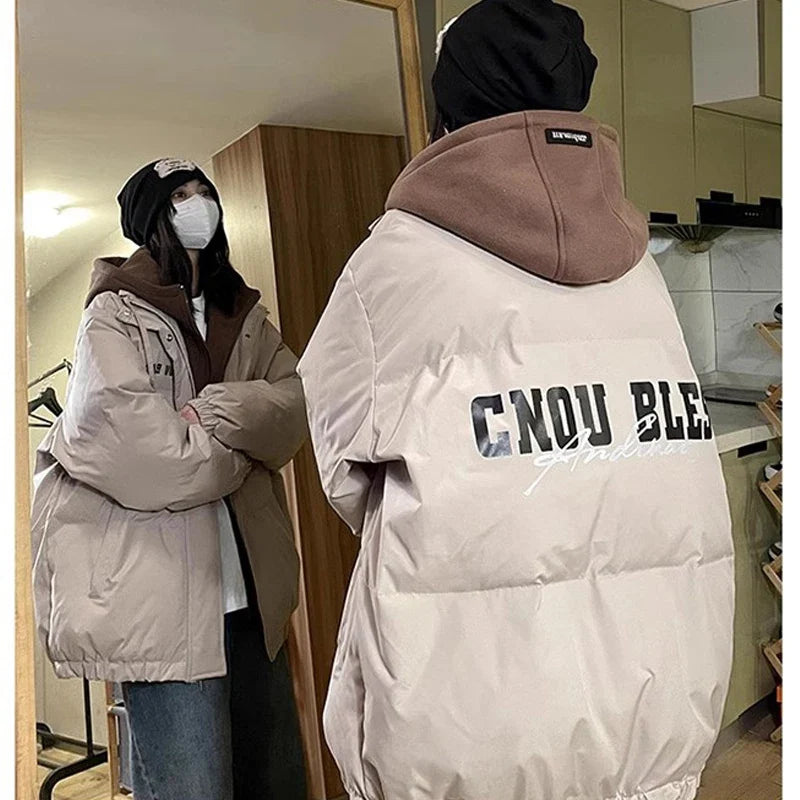 Oversize-Steppjacke mit abnehmbarer Kapuze, einfarbig