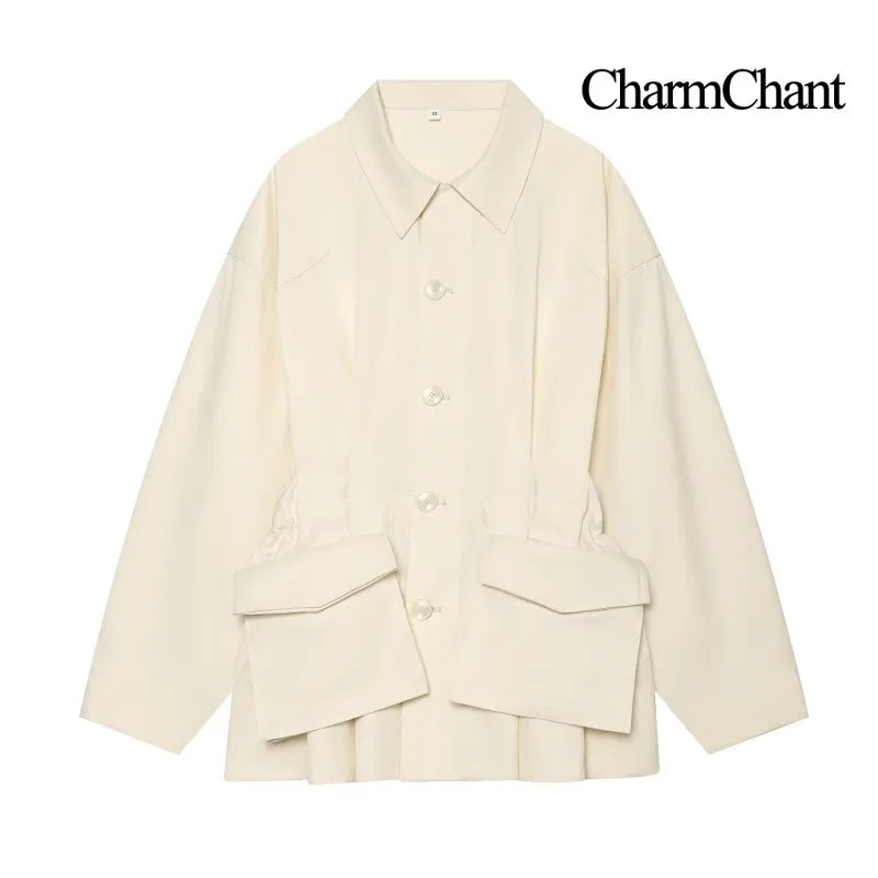 Giacca camicia casual da donna, tinta unita, con tasche applicate e colletto classico