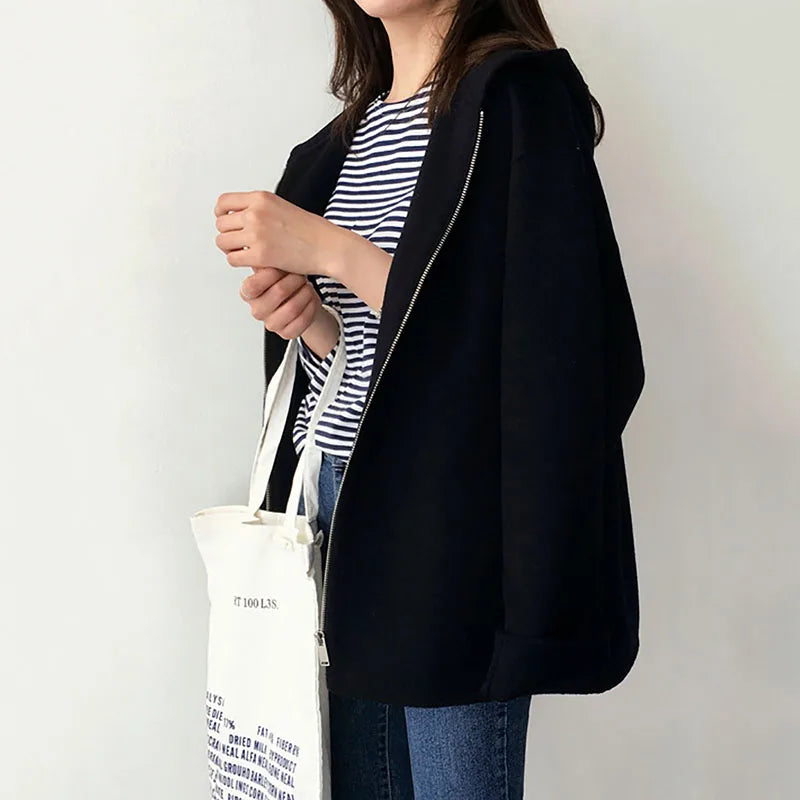 Chaqueta corta informal con capucha para mujer en beige claro