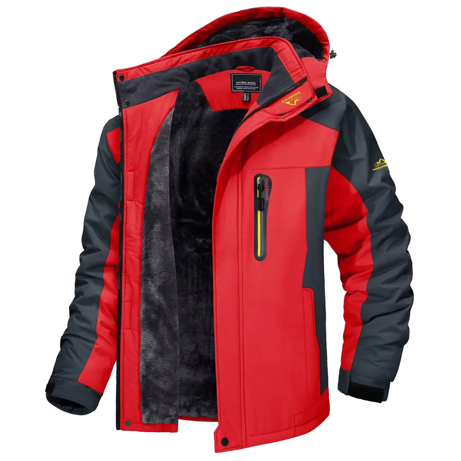 Warme Herren-Outdoorjacke mit Kapuze und Fleecefutter, Camouflage oder einfarbig, für den Winter
