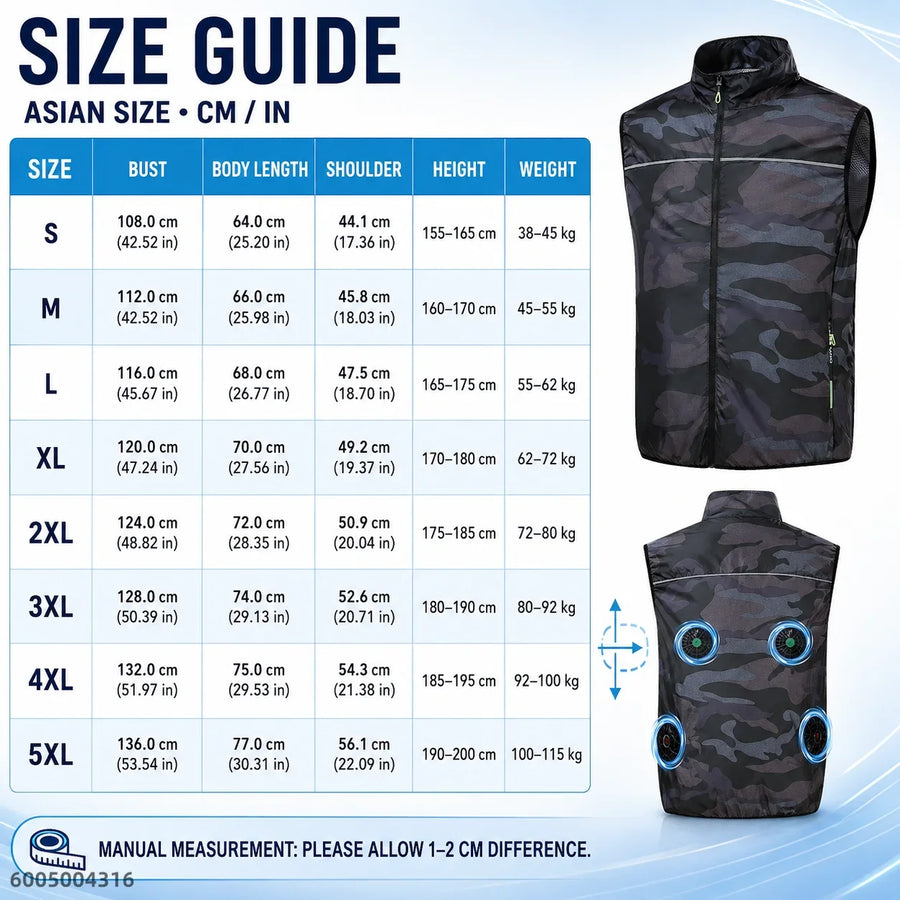 Gilet rinfrescante da uomo senza maniche con ventole integrate - Grigio chiaro o mimetico