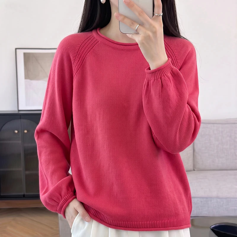 Pull femme à manches longues coupe ample et col rond