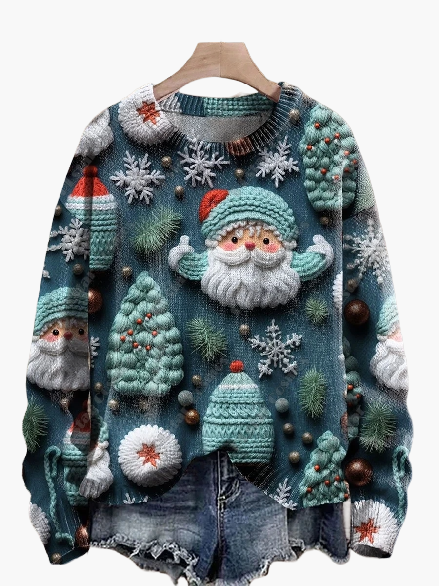 Jersey navideño fantasía bordado para mujer, estilo casual, ideal para las fiestas