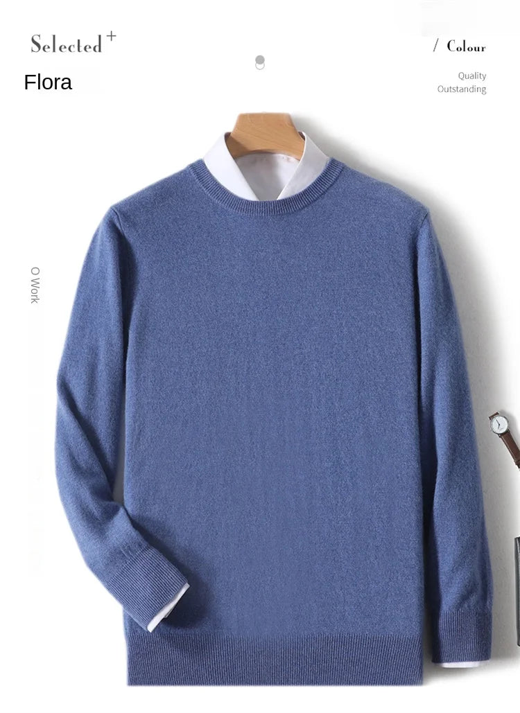 Pull homme col rond uni en maille douce à manches longues