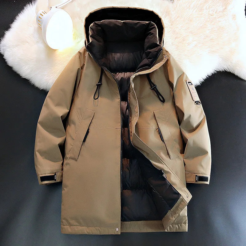 Manteau d'hiver long matelassé avec capuche pour homme