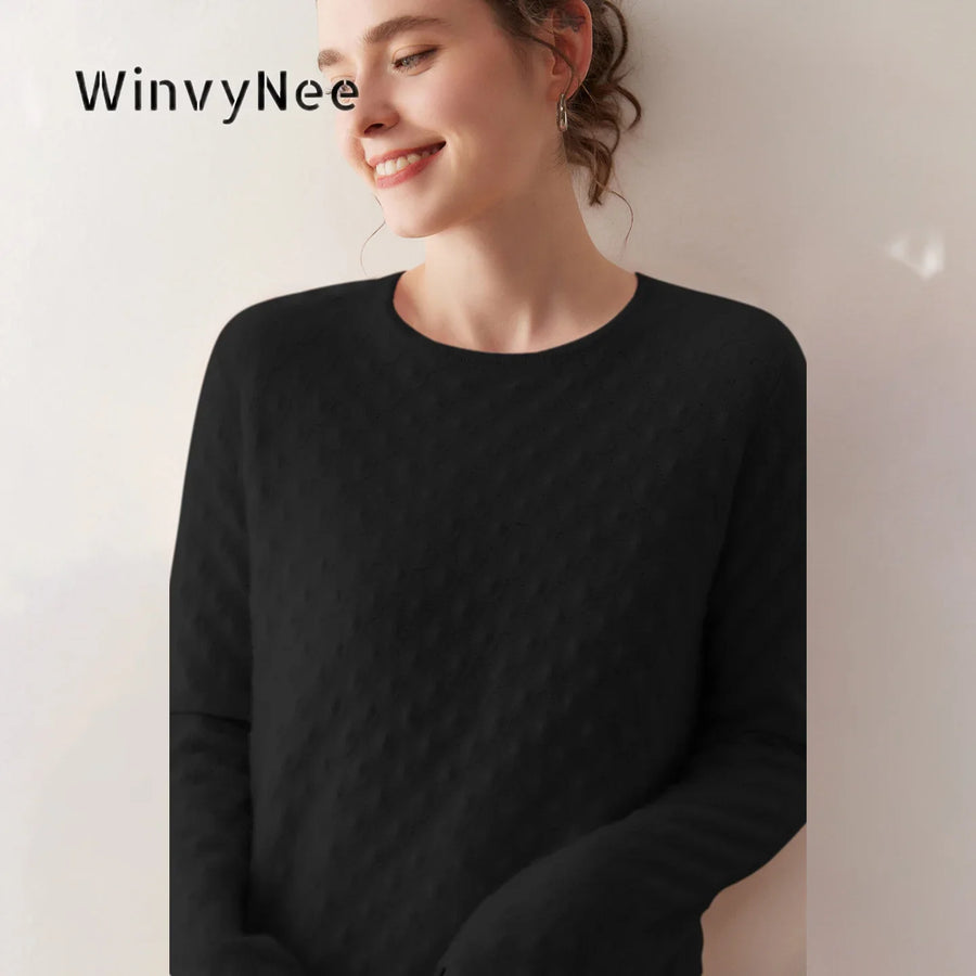 Maglione da donna con collo rotondo e delicato motivo testurizzato - Maniche lunghe, vestibilità rilassata